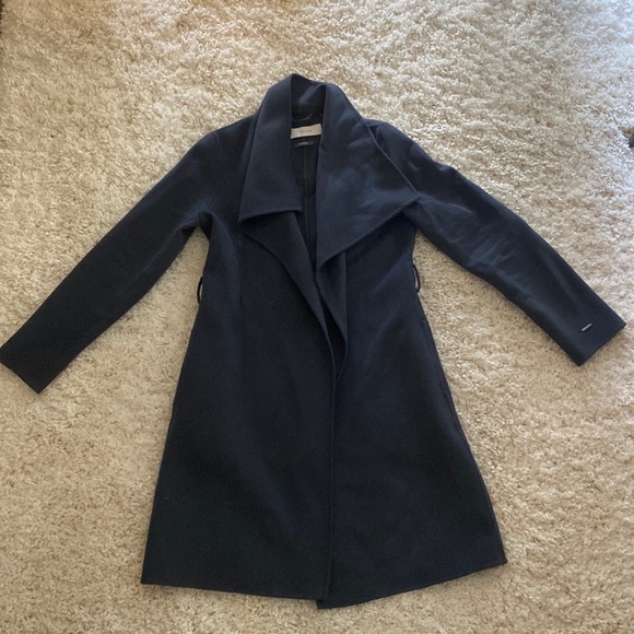 T Tahari Navy Winter Pea Coat with Strap Alone Waist - Picture 2 of 3